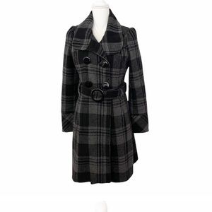 Guess Black Gray Plaid Wool Coat Size Medium